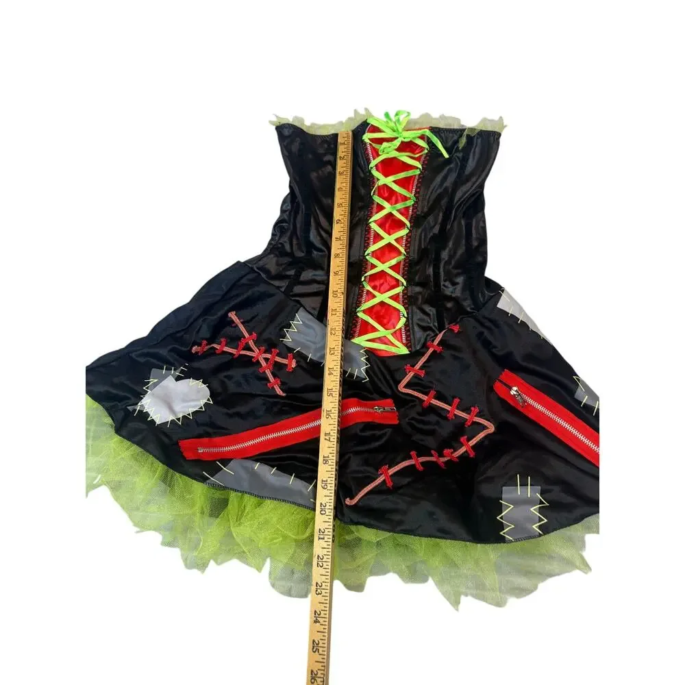 Leg Avenue Monster Bride Costume Black Dress Green Tutu Red Lace Up Women S - Picture 2 of 12